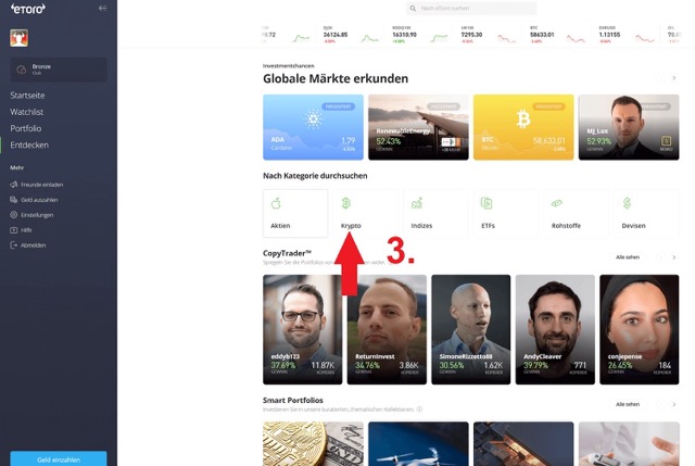 alternative Suche für Kryptowährungen bei eToro