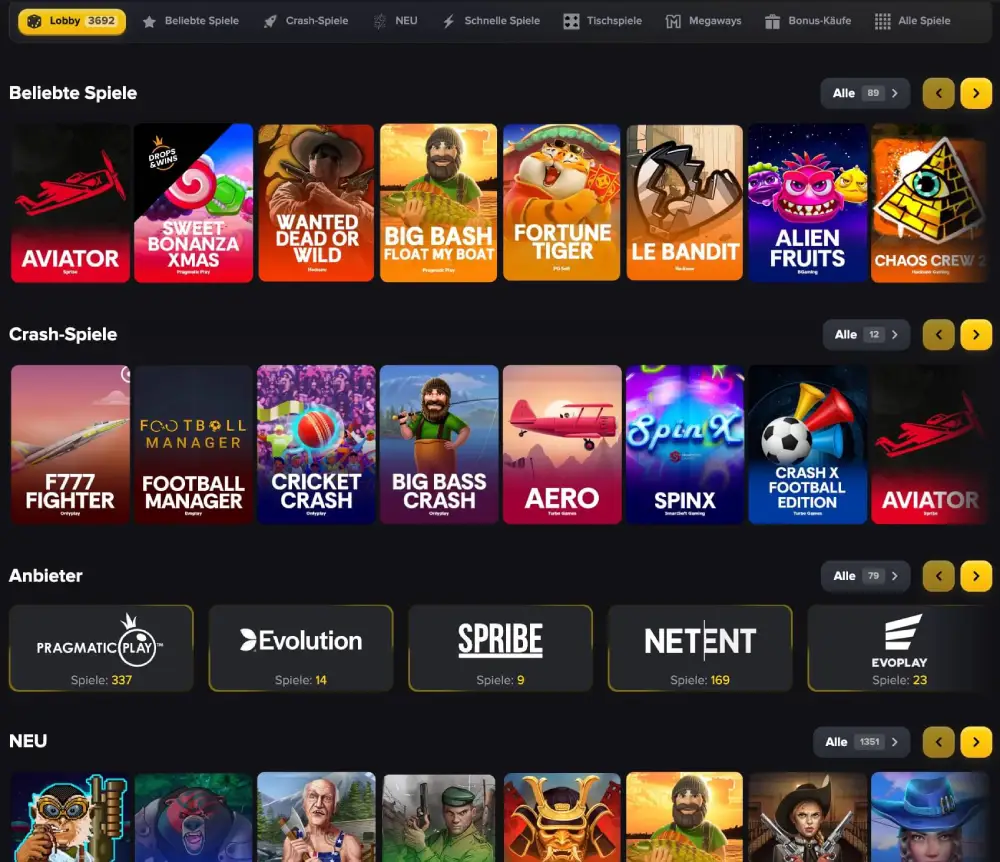 Betswap Spieleauswahl