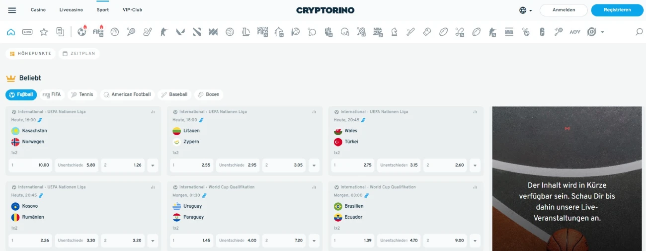 cryptorino Sportwettenbereich