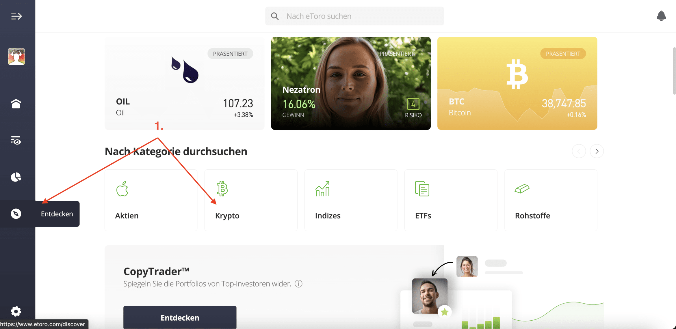 eToro Entdecken Kryptowährungen