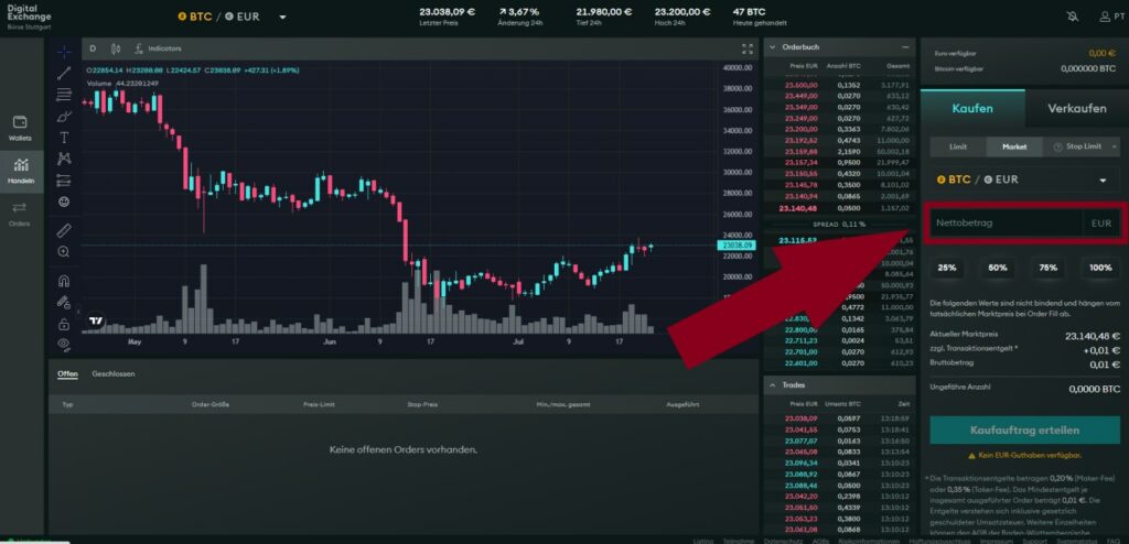 BSDEX Betrag eingeben