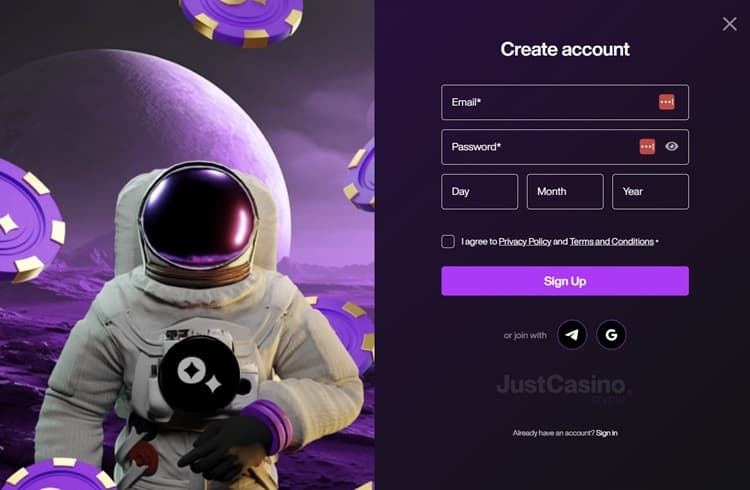 justcasino registrierung schritt 2