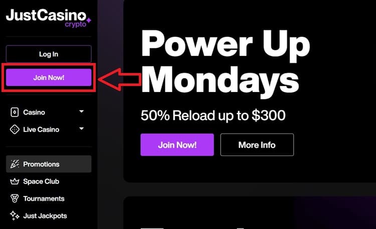 justcasino.io schritt 1