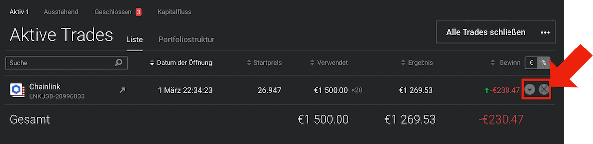 LINK Position bei Libertex verwalten