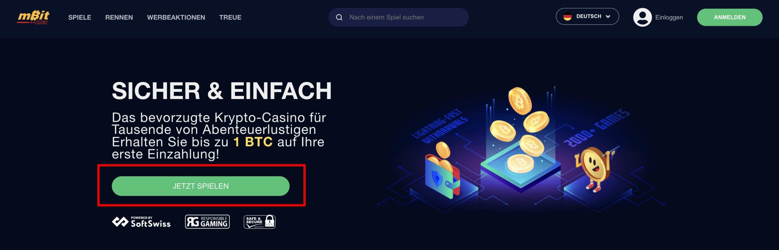 mBit Casino Homepage