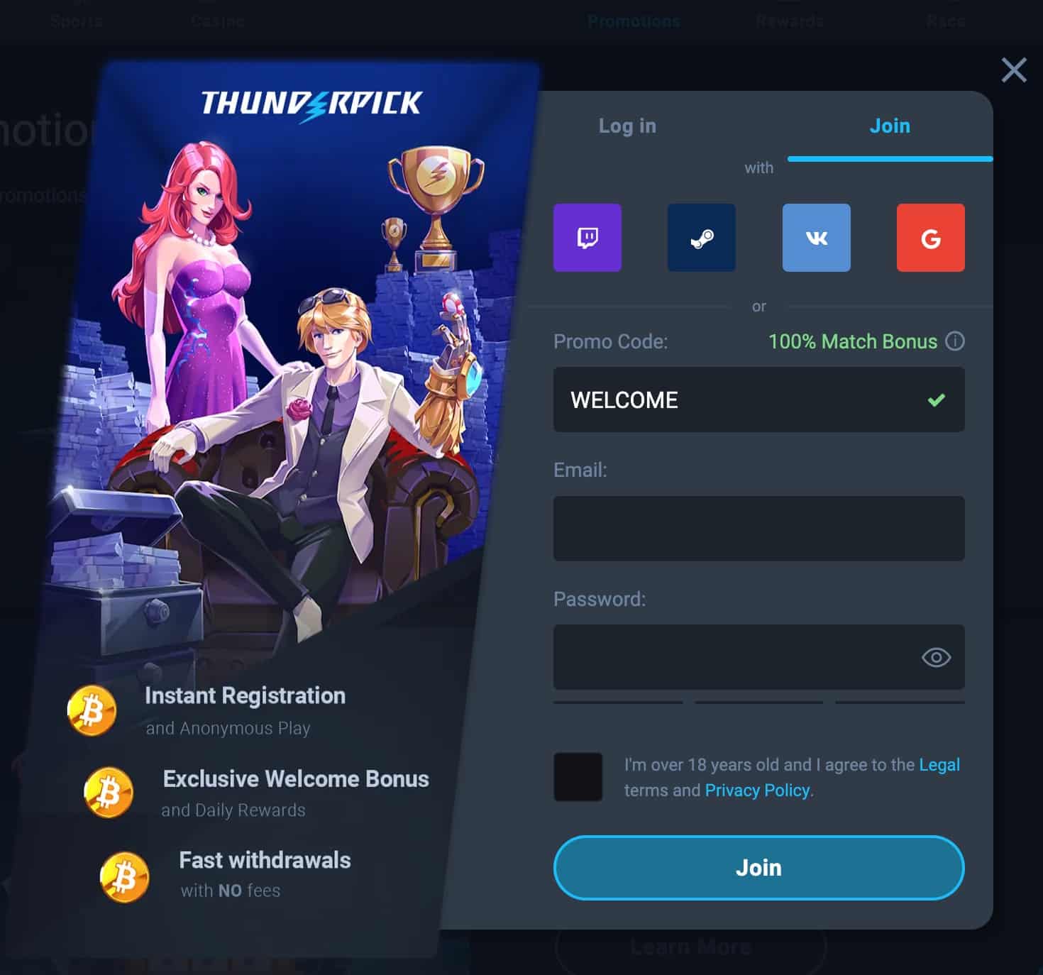 Thunderpick Anmeldung Willkommensbonus