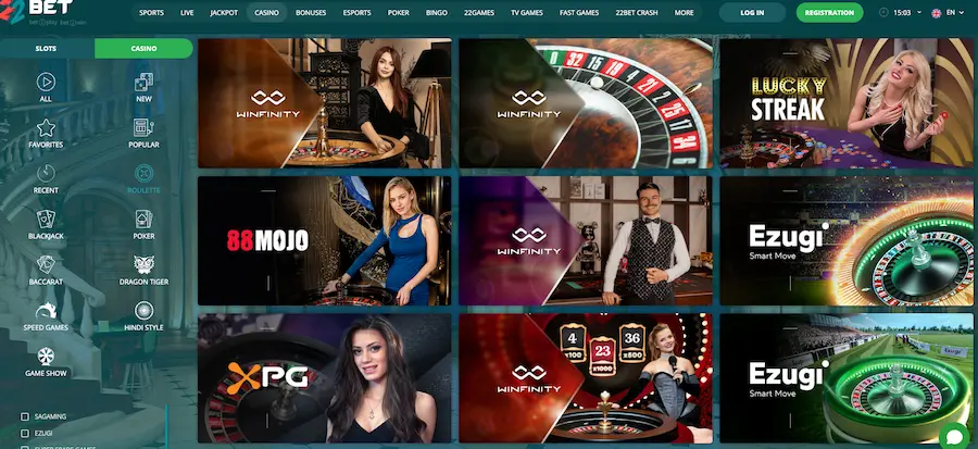 22bet Casino hat roulette spiel