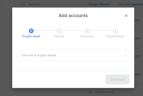 Crypto assets anlegen für Ledger nanos