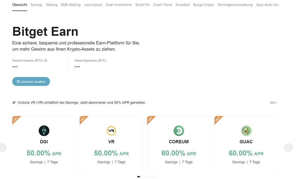 Auswahl von Bitget Earn Produkten