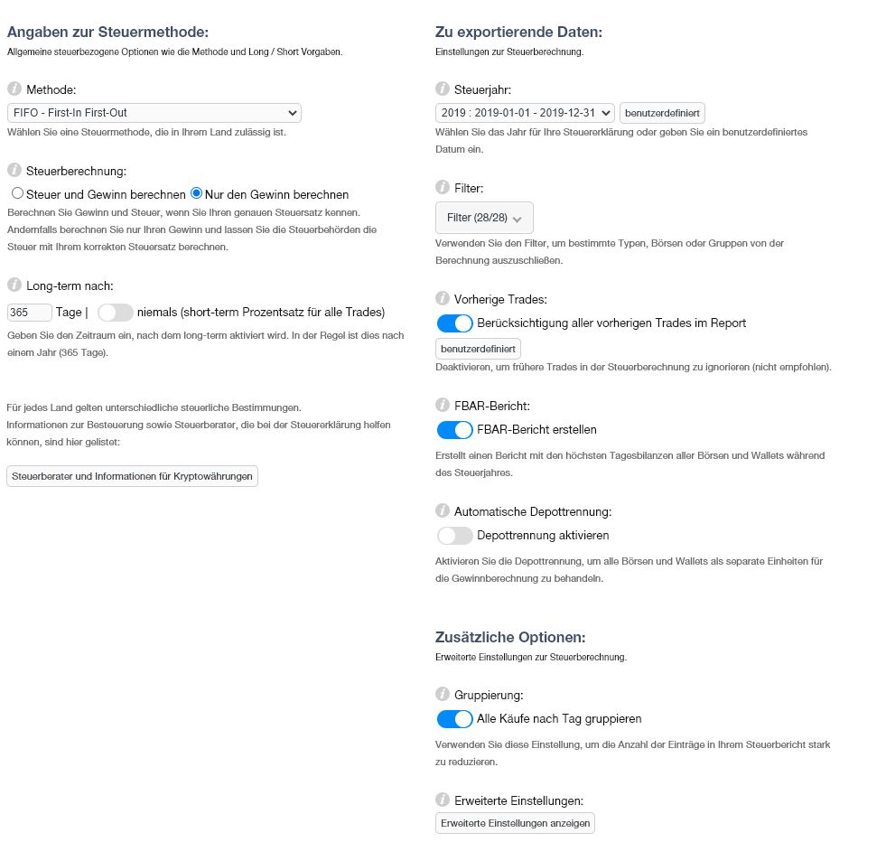 Cointracking Steuerbericht