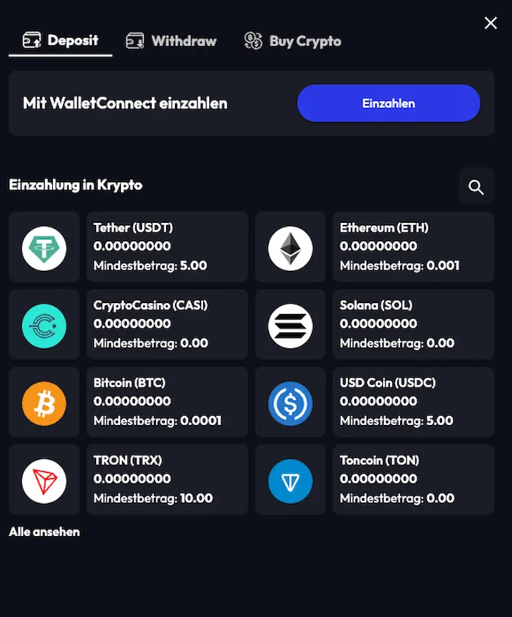 Cryptocasino Crypto-Zahlungsmethdoen