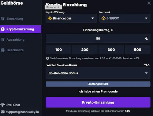Hashlucky casino hat die binance coin zahlungsmethode