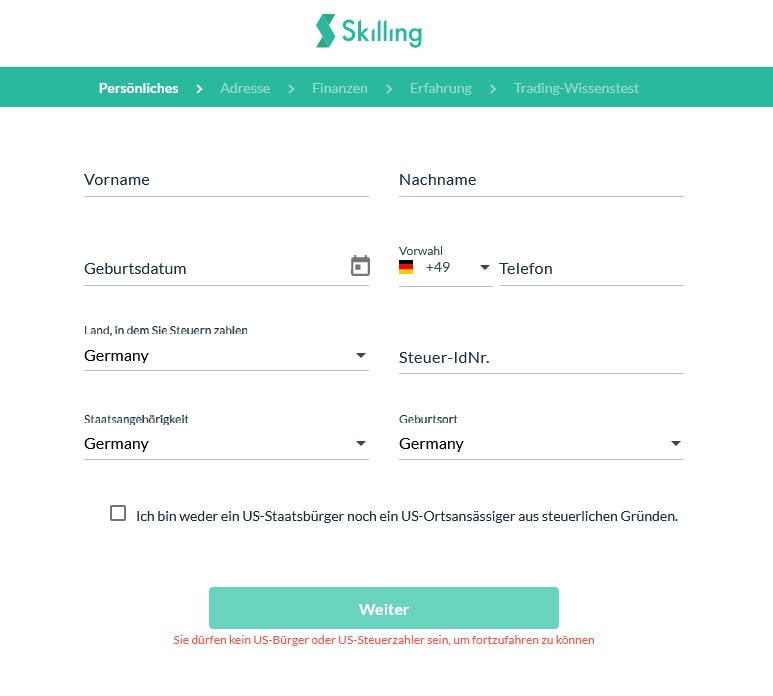 Screenshot Skilling Account Verifizierung