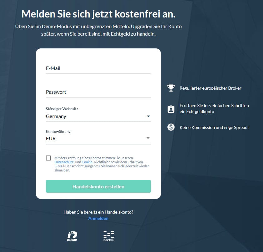 Konto bei Skilling erstellen - Screenshot
