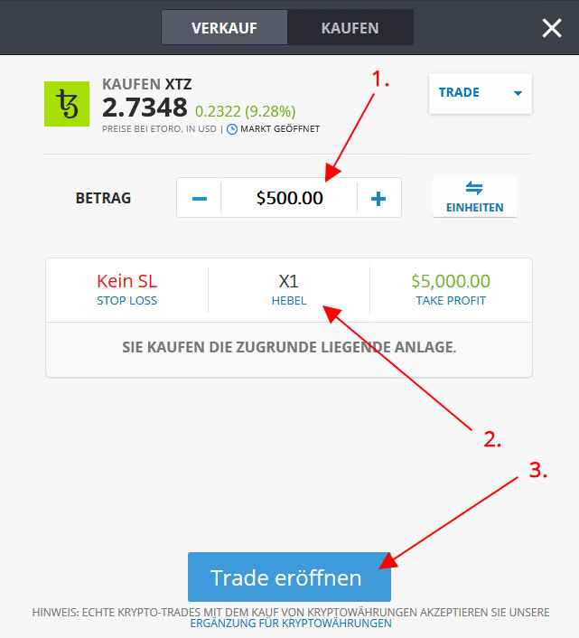 Tezos für Betrag X kaufen