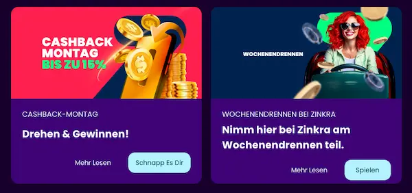 Zinkra Casino Bonus für Bestandskunden