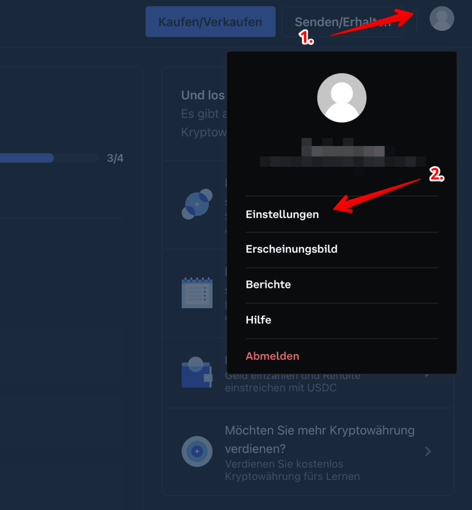 Coinbase Konto Einstellungen