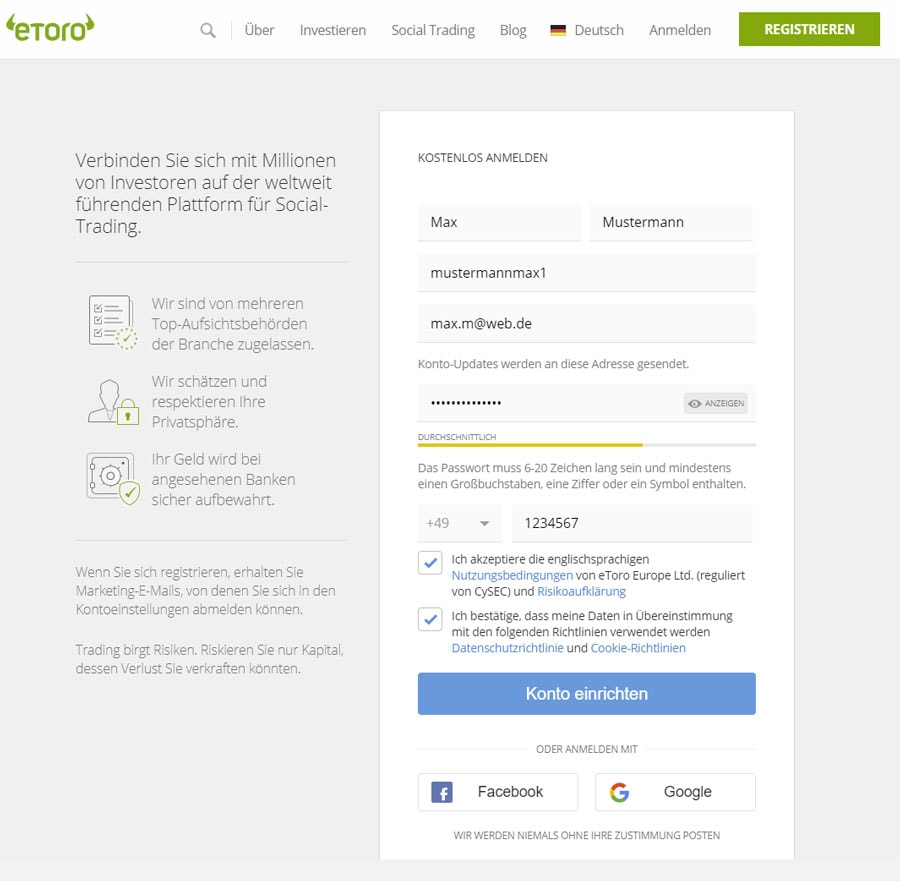 Tezos kaufen - Anmeldung eToro