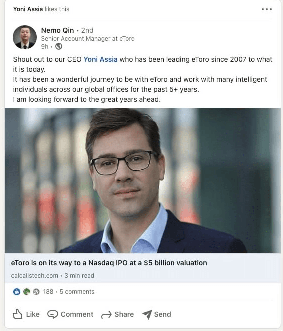 eToro Börse LinkedIn Post