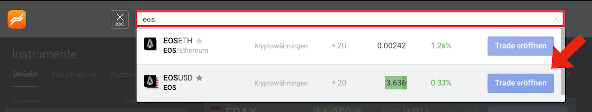 EOS bei Libertex suchen