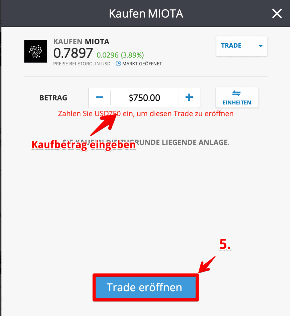 Anzahl an Iota die mit PayPal gekauft werden sollen 
