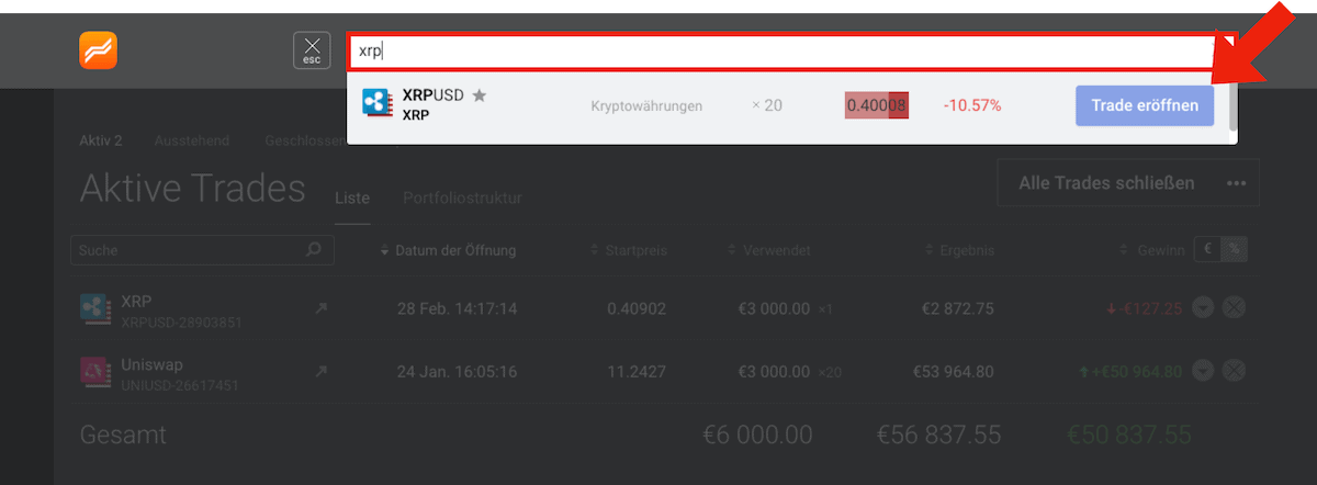 Ripple bei Libertex suchen